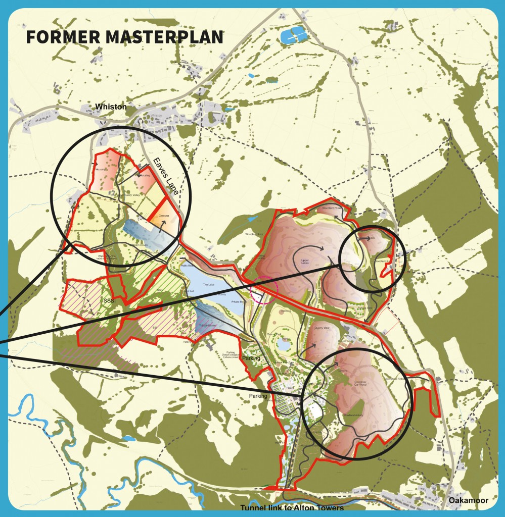 Former masterplan with changed areas highlighted — click for a larger image.